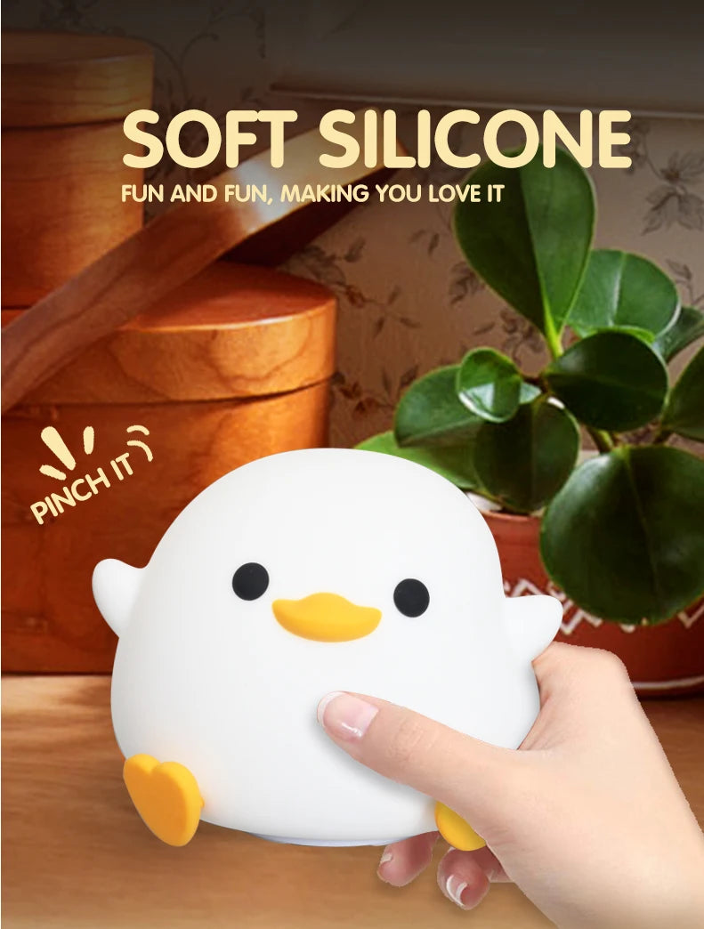 LED Night Light Cute Duck Cartoon Animals Silicone Lamp for Children Kid Touch Sensor Timing USB Rechargeable for Birthday Gifts tableandwalllamps