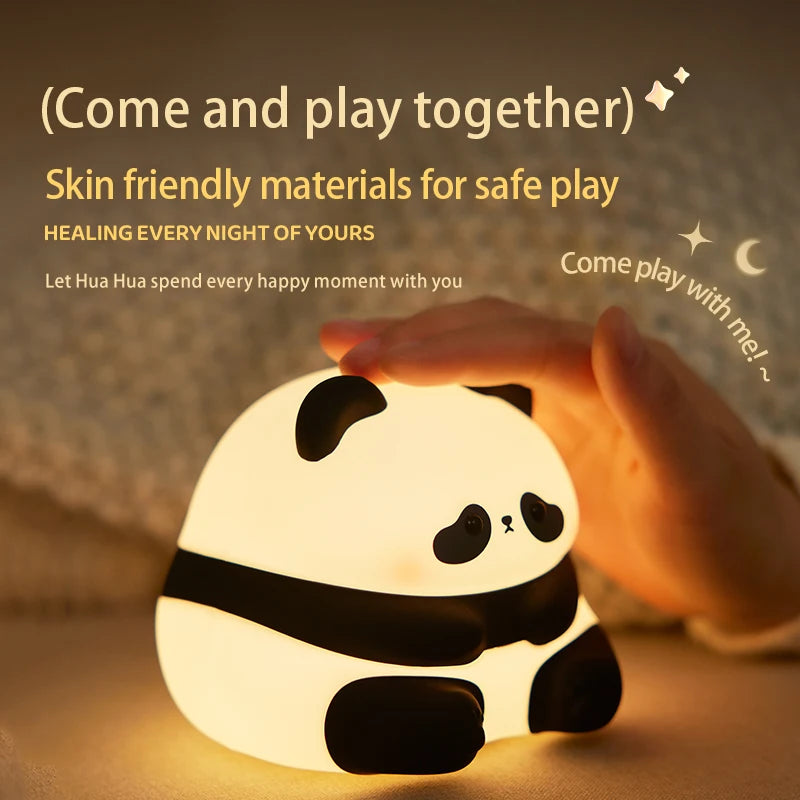 4Styles Panda LED Night Light Cute Silicone Lamp Baby Nursery Touch Sensor Nightlight Rechargeable with 3 Warm Light for Bedroom tableandwalllamps