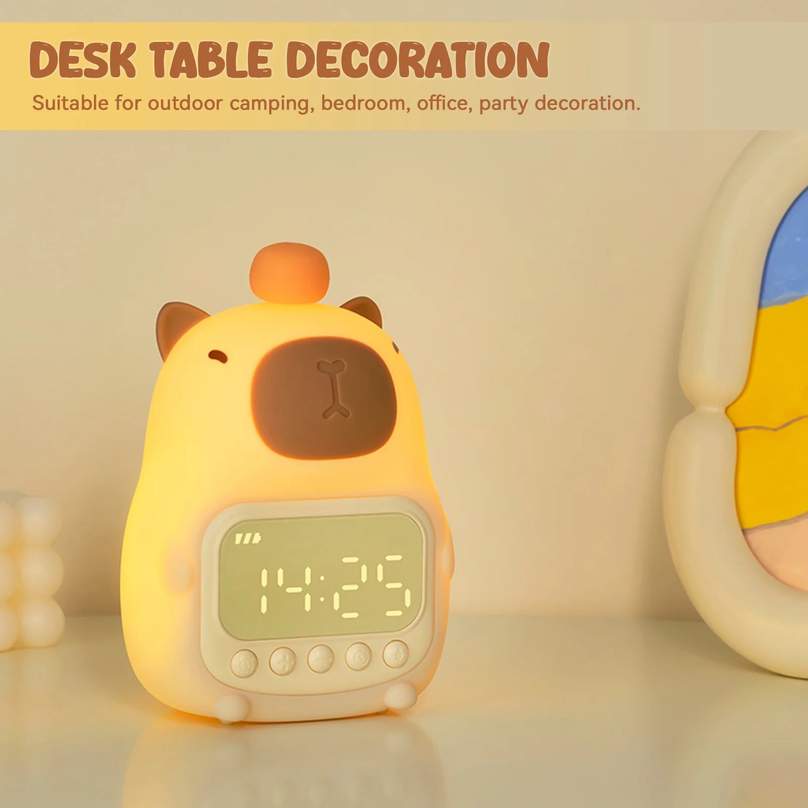 Cute Capybara Night Light Rechargable Digital Alarm Clock Night Lamp Touch Snooze Desktop Table Light for Gift tableandwalllamps