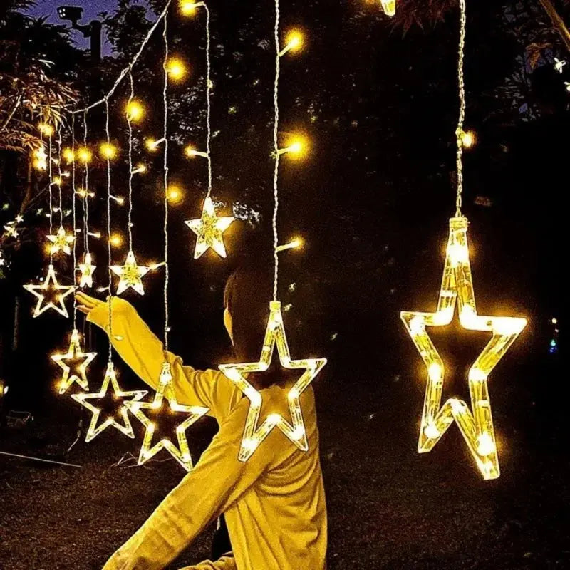 Christmas Lights Solar Moon Star LED String Lights Decoration for Home outdoor Wedding Led Curtain Lamp Holiday Decor tableandwalllamps