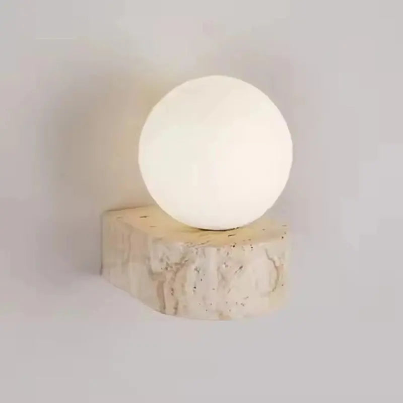 Vintage Natural Stone Art Decoration Wall Lamp Interior Glass Lampshade LED Lamp Bedroom Home Decor Travertine Sconce Wall Light tableandwalllamps