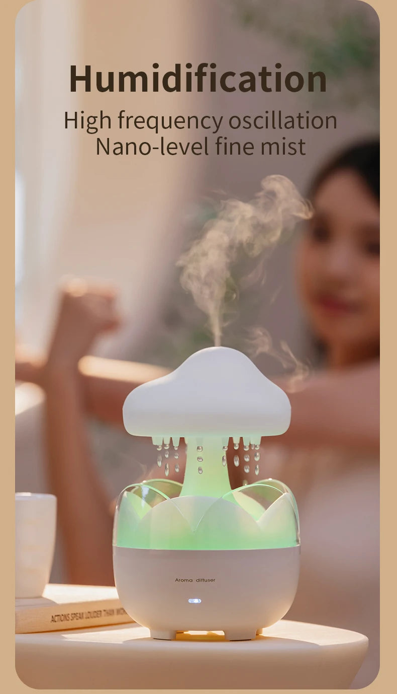 Mushroom Raindrop Air Humidifier Electric Aroma Diffuser Colorful Night Lights Rain Cloud Smell Distributor with Remote Control tableandwalllamps