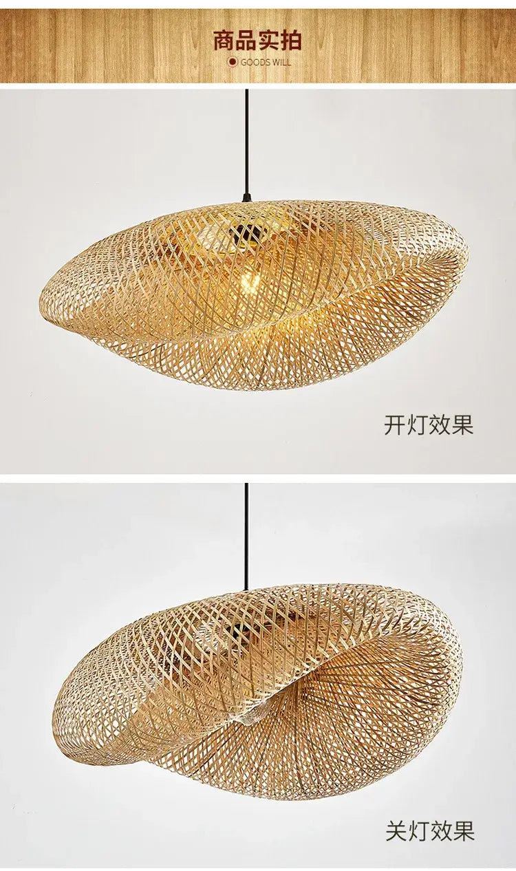 Bamboo Hand Weaving Pendant Light 38cm Hanging LED Ceiling Lamp Chandelier Fixture Rattan Hand Craft Woven Home Bedroom Decor