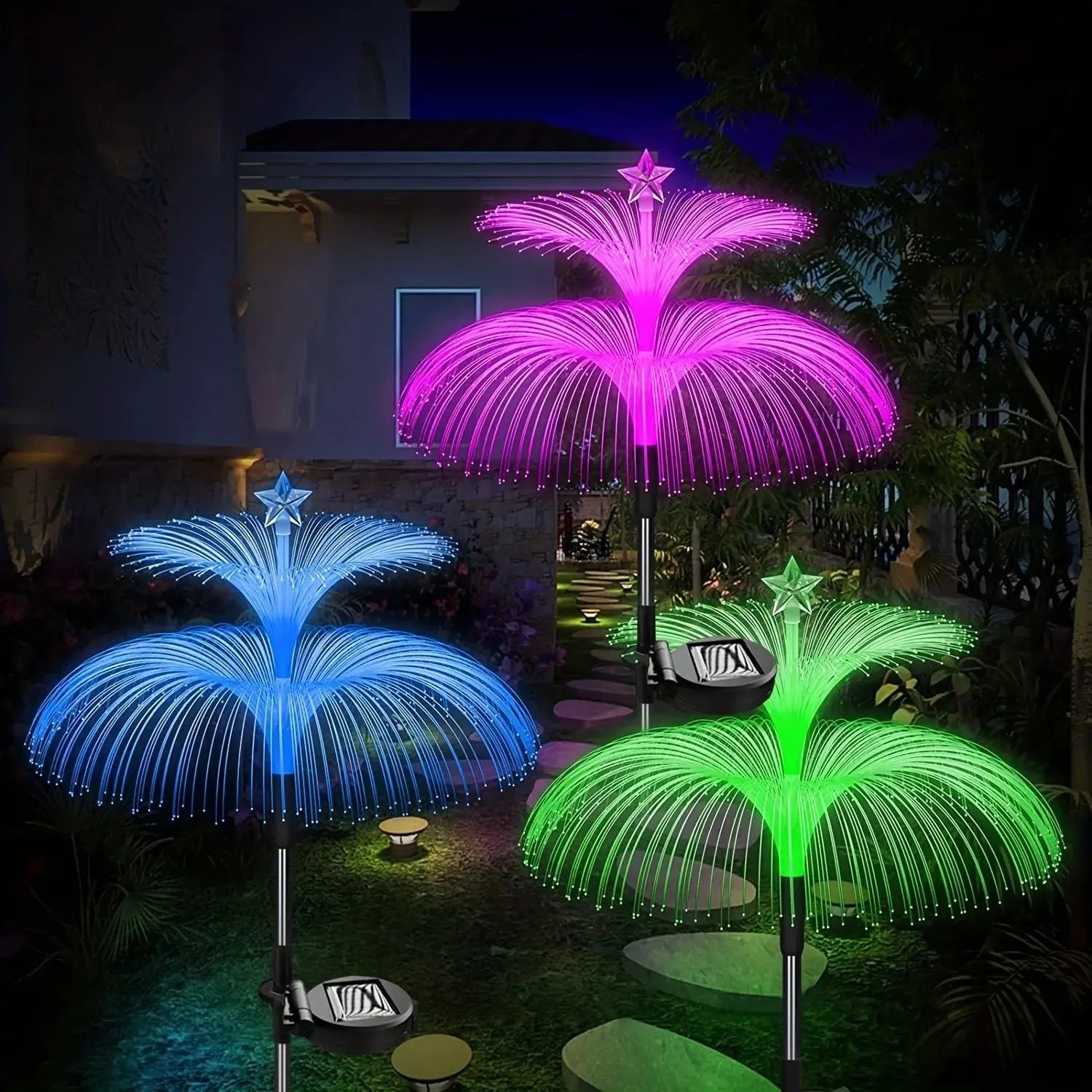 1PC Outdoor Solar Garden Lights 7 Colors Variable Solar Stake Jellyfish Reed Lights Solar Outdoor Color Changing Lights tableandwalllamps