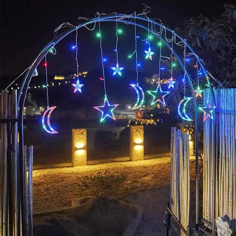 Christmas Lights Solar Moon Star LED String Lights Decoration for Home outdoor Wedding Led Curtain Lamp Holiday Decor tableandwalllamps