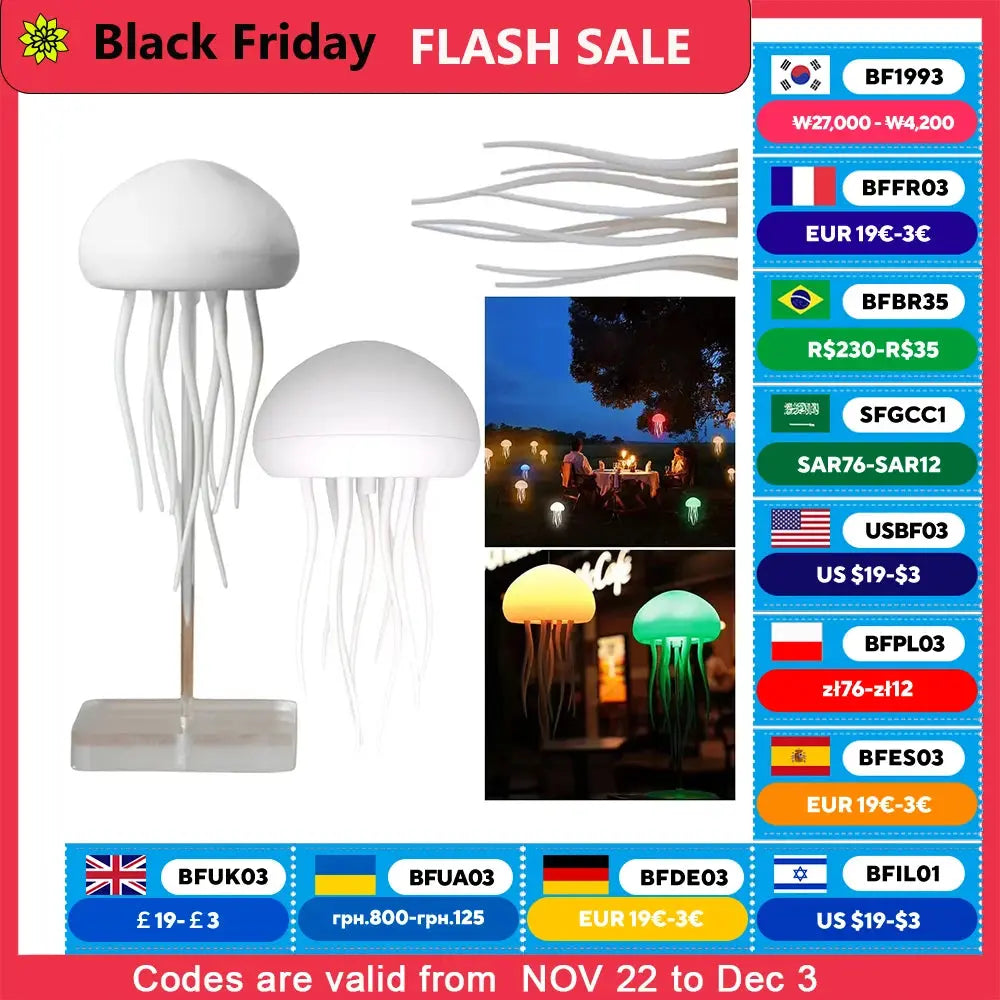 Cartoon Dancing Jellyfish Night Light RGB Gradient Cute Jellyfish Bedside Lamp Voice Control Type-C Charging LED Night Lamp tableandwalllamps