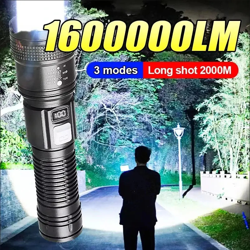 1600000 LM Super Bright Flashlight USB Rechargeable LED Long Range Tactical Torch Outdoor Waterproof Camping Fishing Lantern tableandwalllamps