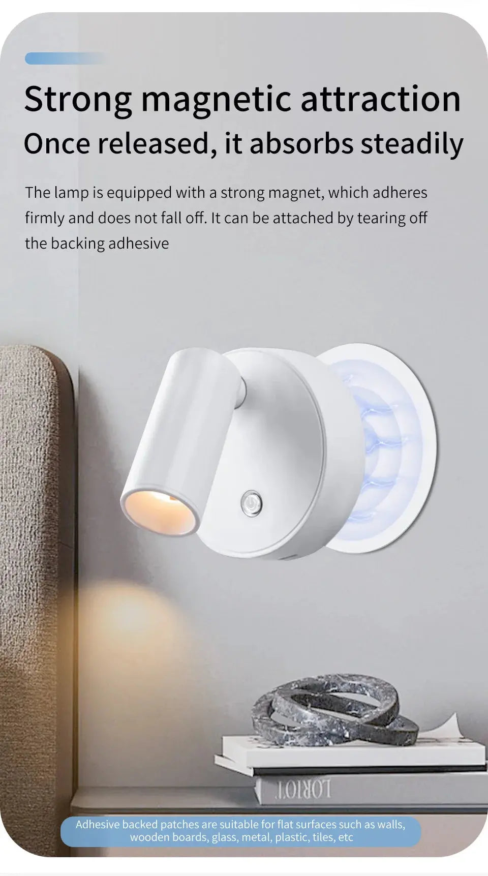 Magnetic LED Wall Lamp USB Rechargeable Touch Switch Wall Lights Spotlight Cordless Dimmable Bedroom Bedside Lamp Reading Light tableandwalllamps