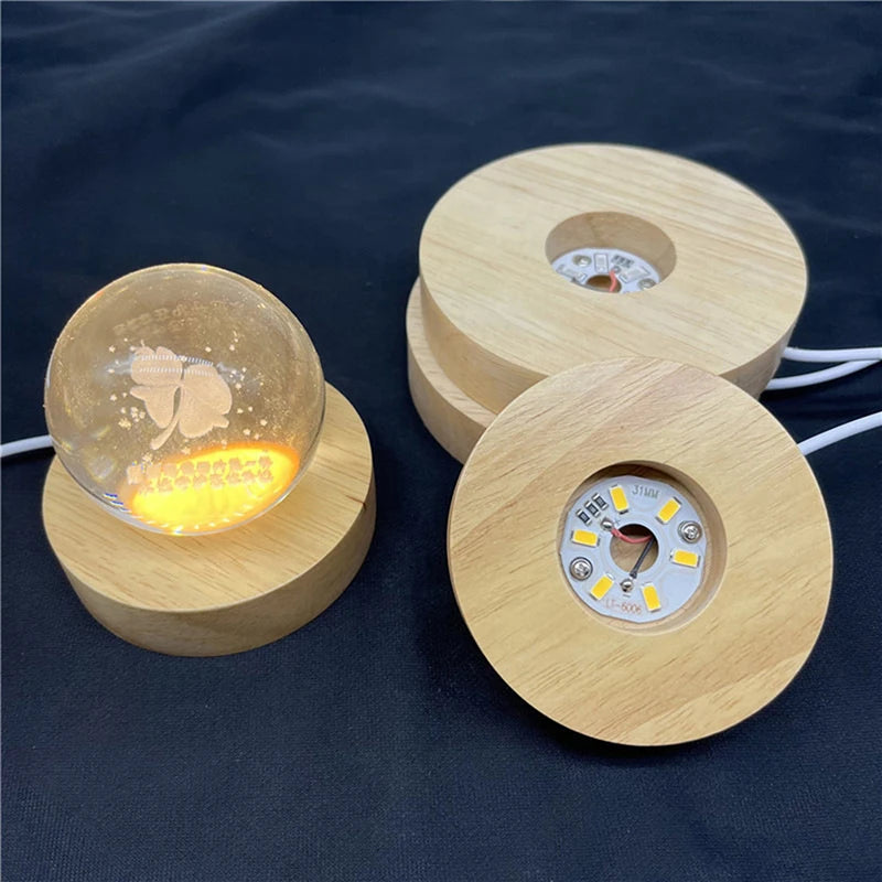 10cm Wood Light Base Rechargeable Wooden LED Light Rotating Display Stand Lamp Holder Lamp Base Art with Power adapter tableandwalllamps