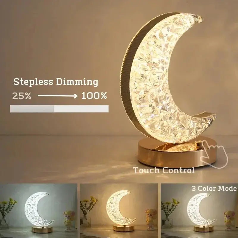 Bedroom Crystal Touch Dimming Night Light Girls Room Home Decor Aesthetics USB Charging Bedside LED Ambient Table 3D Moon Lamp tableandwalllamps