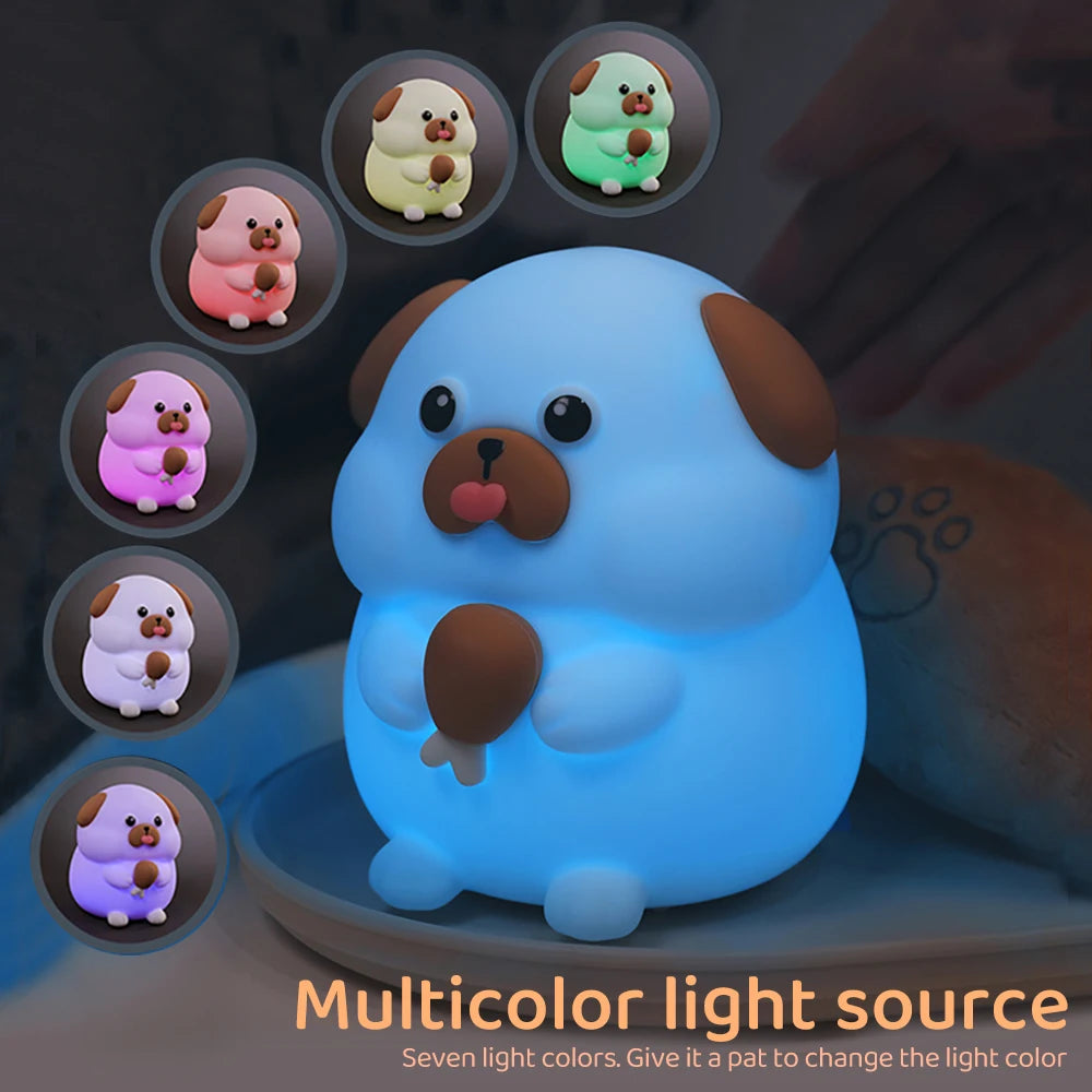 Silicone Cat Dog Night Light USB Rechargeable Nursery Sleeping Lamp Kawaii Bear Cordless Night Lights For Kids Room Decor tableandwalllamps