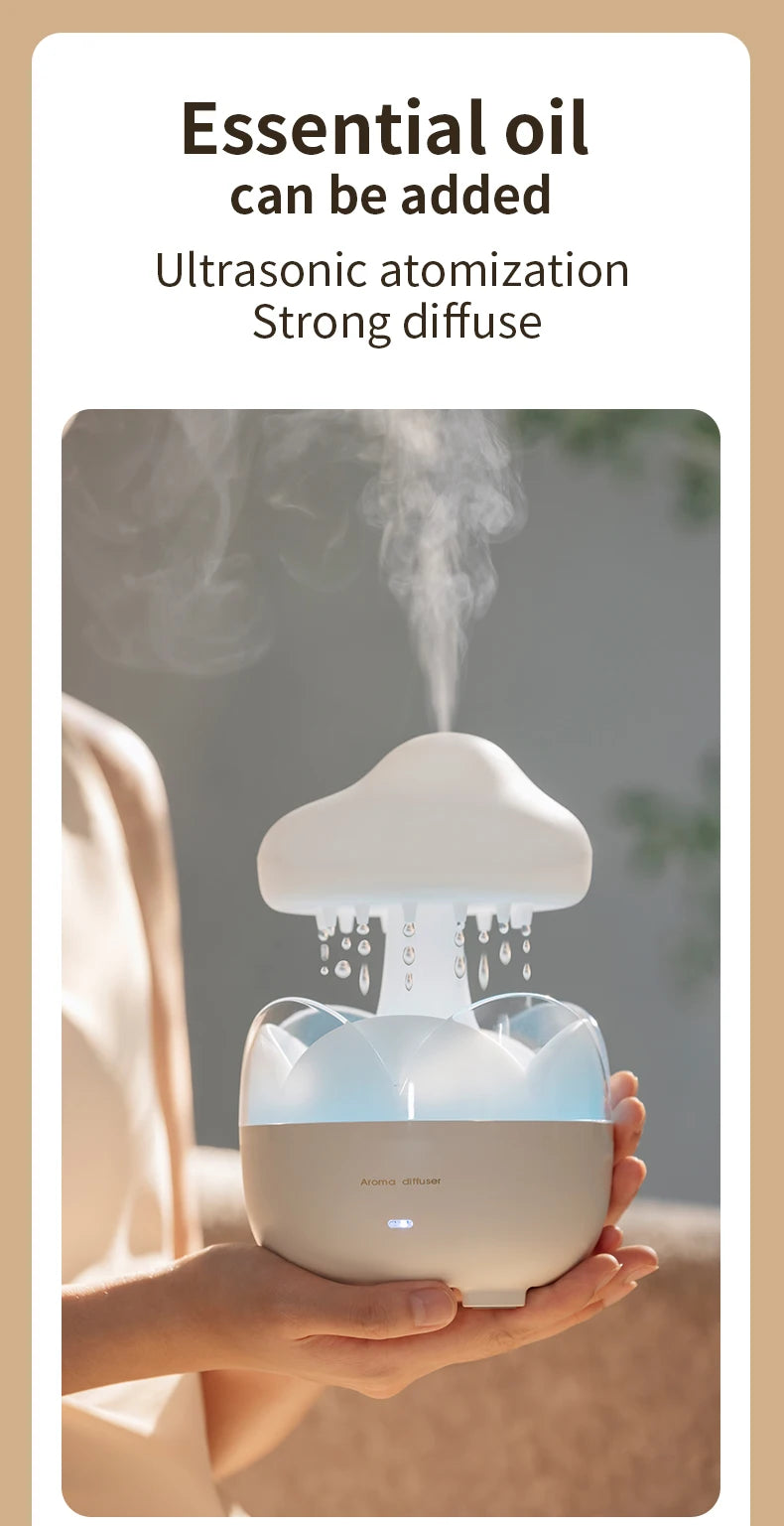 Mushroom Raindrop Air Humidifier Electric Aroma Diffuser Colorful Night Lights Rain Cloud Smell Distributor with Remote Control tableandwalllamps