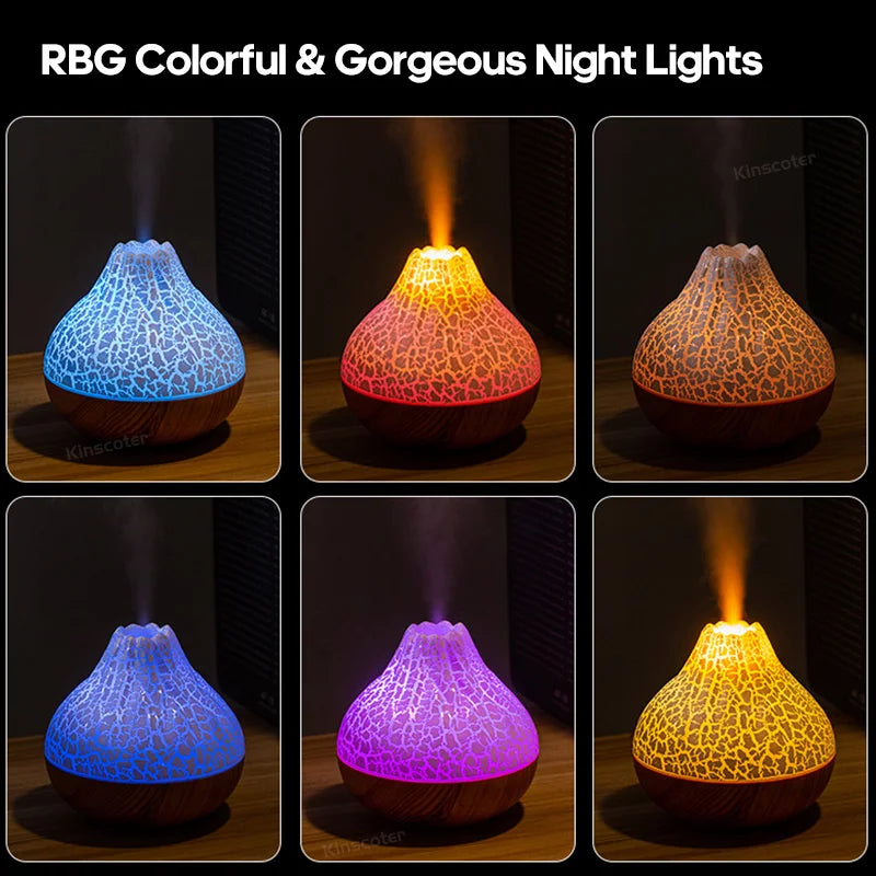 300ml Volcano Air Humidifier Desktop Electric USB Humidificadore Water Mist Diffuser Purifier Air Freshener With 7 Colors Night tableandwalllamps