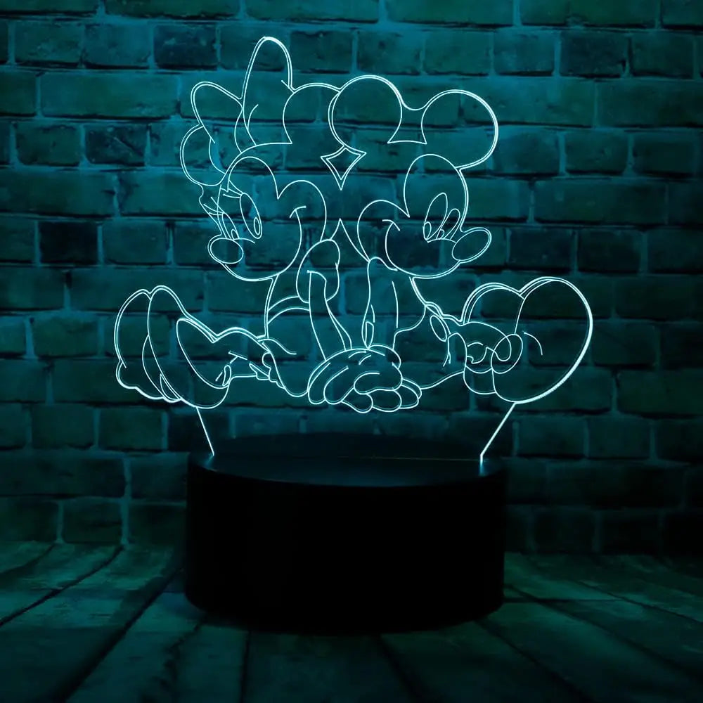 Disney Cartoon 3D Night Light Minnie Mickey Mouse Acrylic Touch 3D illusion Lamp Bedroom Decorative Table Lamp Child Toys Gifts tableandwalllamps