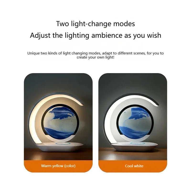 15W Wireless Charger with Quicksand Painting Night Lamp Table Top Decoration Fast Charging Station for iphone 16 Pro Max Charger tableandwalllamps