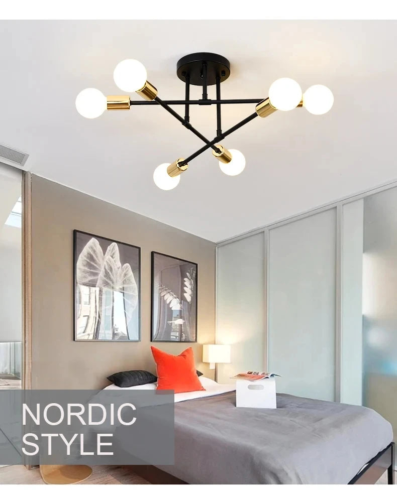 Nordic Minimalist Pendant Light Ceiling Lamp LED Chandelier Suitable for Bedrooms Living Rooms Black Gold Lighting Decoration