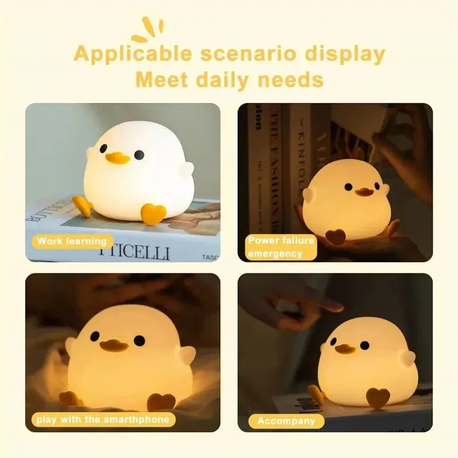 LED Night Light Cute Duck Cartoon Animals Silicone Lamp for Children Kid Touch Sensor Timing USB Rechargeable for Birthday Gifts tableandwalllamps