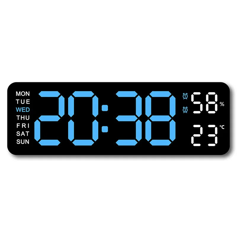 9 Inch Large Digital Wall Clock USB Powered TEMP Humidity Week Auto Dimmer DST Table Clock 12/24H Electronic LED Alarm Clock tableandwalllamps