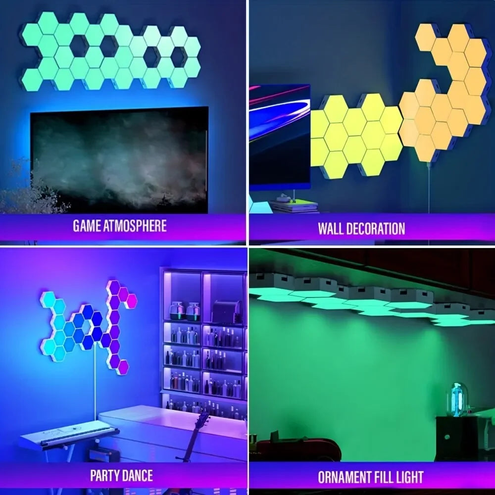 RGB Intelligent Hexagonal Wall Lamp Color-changing Ambient Night Light DYI Shape Music Rhythm APP Control For Game Room Bedroom tableandwalllamps