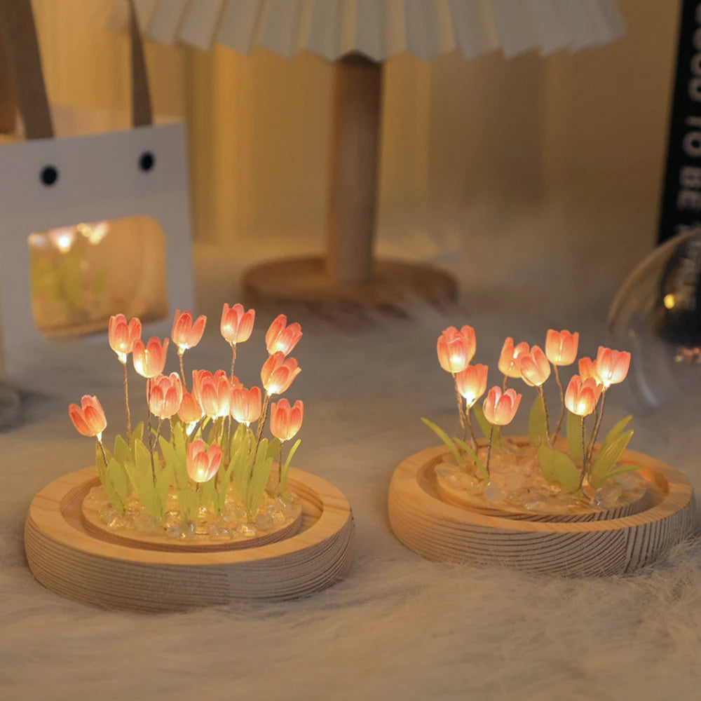 Simulation Tulip DIY Bedside Lights Handmade Material Flower LED Night Light Battery Operated Table Lamp Bedroom Decoration tableandwalllamps