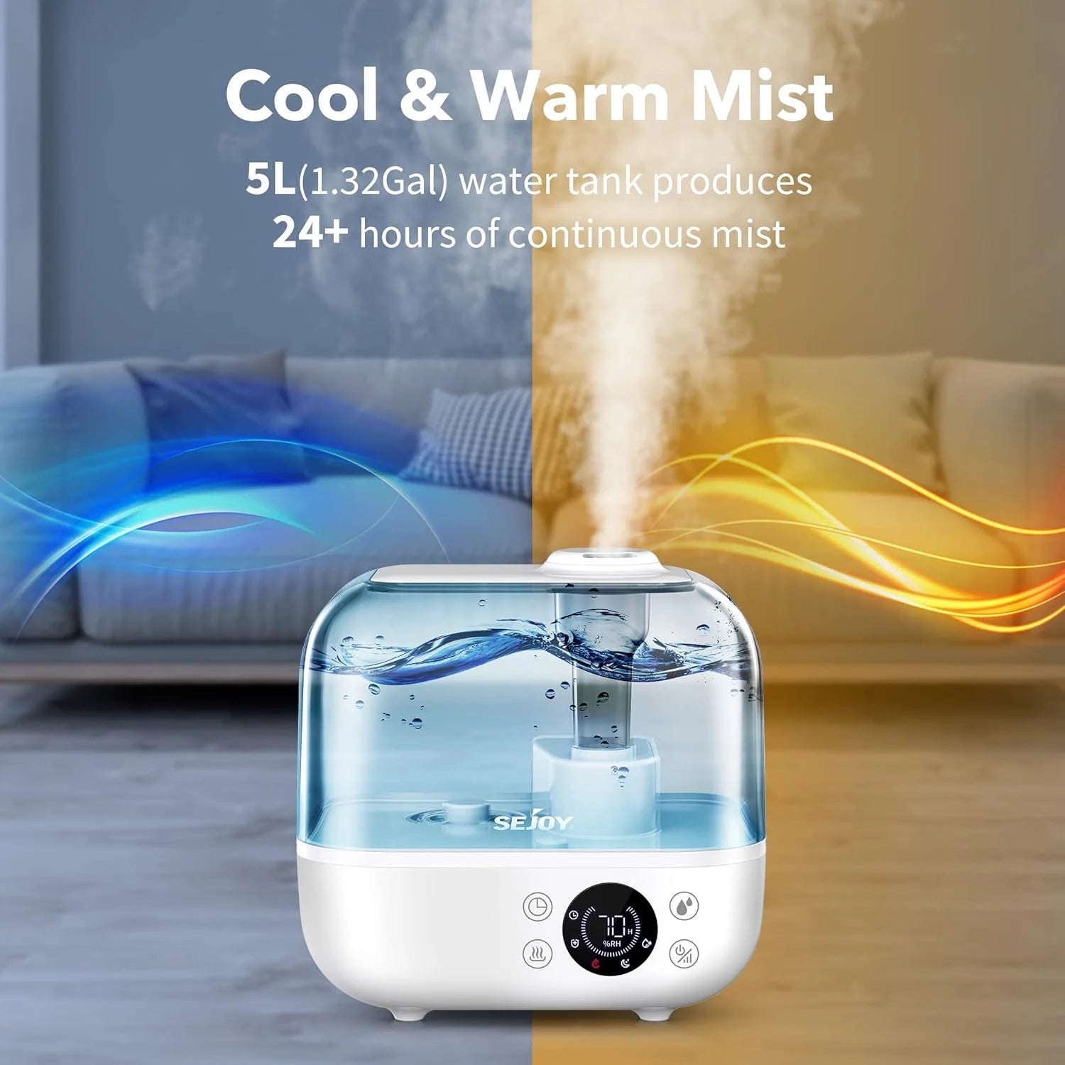 Sejoy Humidifiers for Bedroom Large Room 5L Quiet Ultrasonic Warm & Cool Mist Humidifier tableandwalllamps