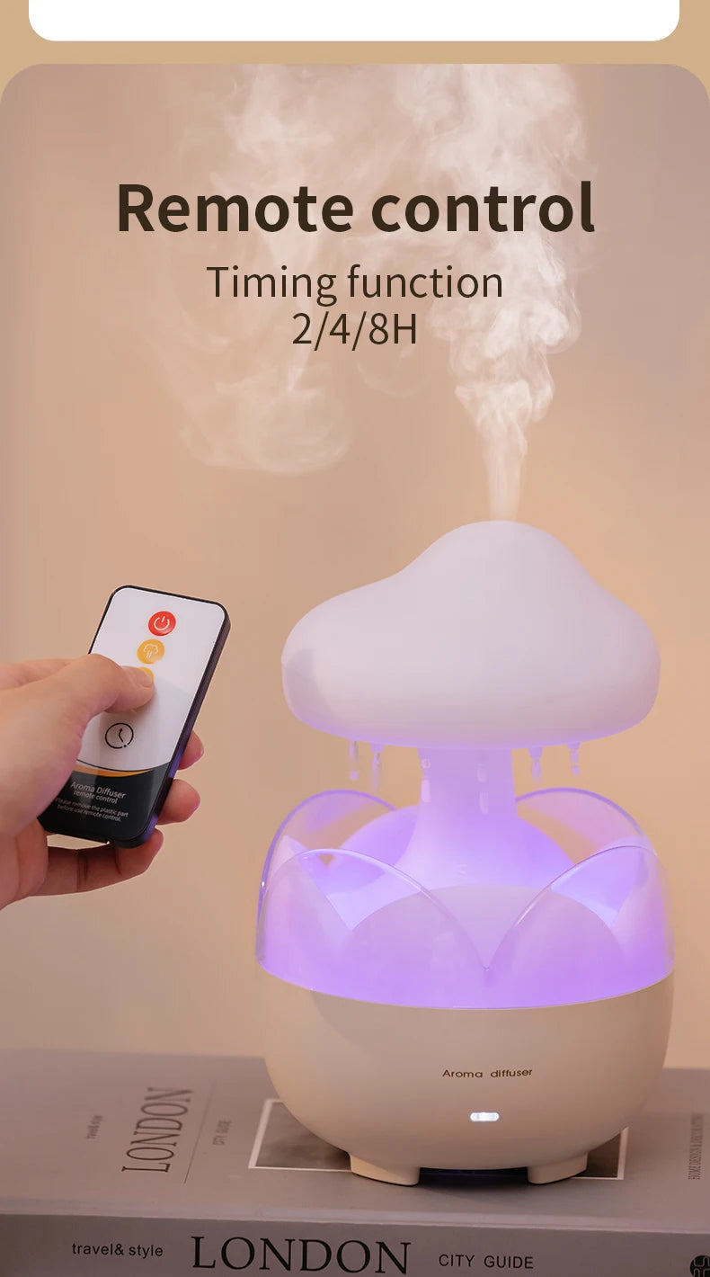 Mushroom Raindrop Air Humidifier Electric Aroma Diffuser Colorful Night Lights Rain Cloud Smell Distributor with Remote Control tableandwalllamps