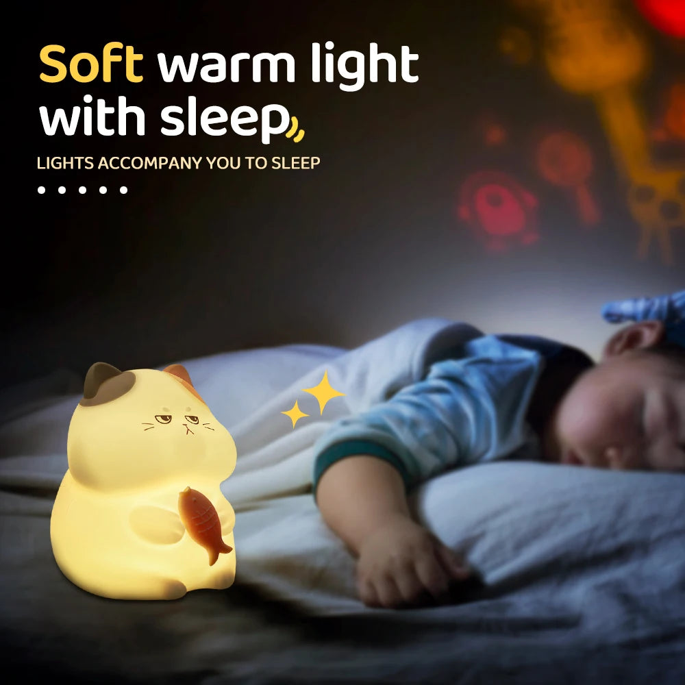 Silicone Cat Dog Night Light USB Rechargeable Nursery Sleeping Lamp Kawaii Bear Cordless Night Lights For Kids Room Decor tableandwalllamps