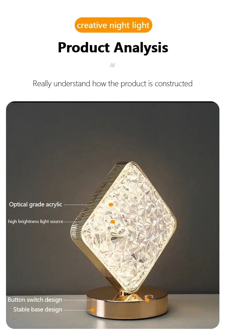 Nordic Luxury Bedroom Lamp Acrylic Crystal Star Bedside Table Lamp Romantic Atmosphere Lamp Recharge Touch Switch Night Lights tableandwalllamps