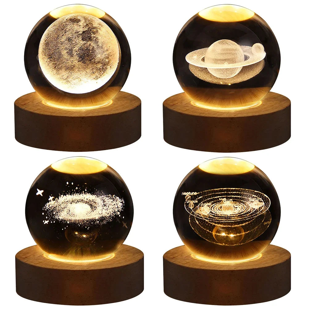 Crystal Ball LED Night Light Glowing Planet Galaxy Solar System Astronaut 3D Moon Table Lamp USB Room Atmosphere Lamp tableandwalllamps