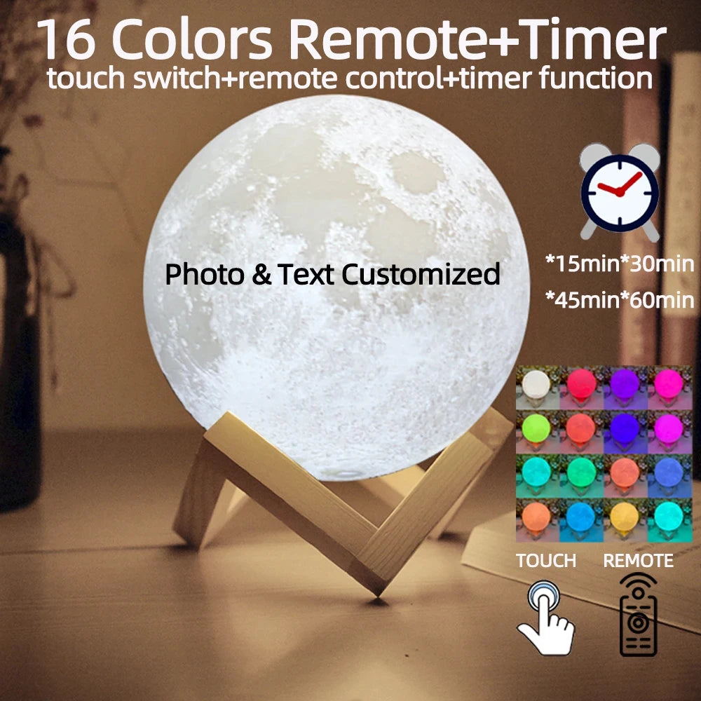 Customized 3D Printing Moon Lamp Personalized Photo Text Night Light USB Rechargeable Gift for Birthday Mother's Valentine Day tableandwalllamps