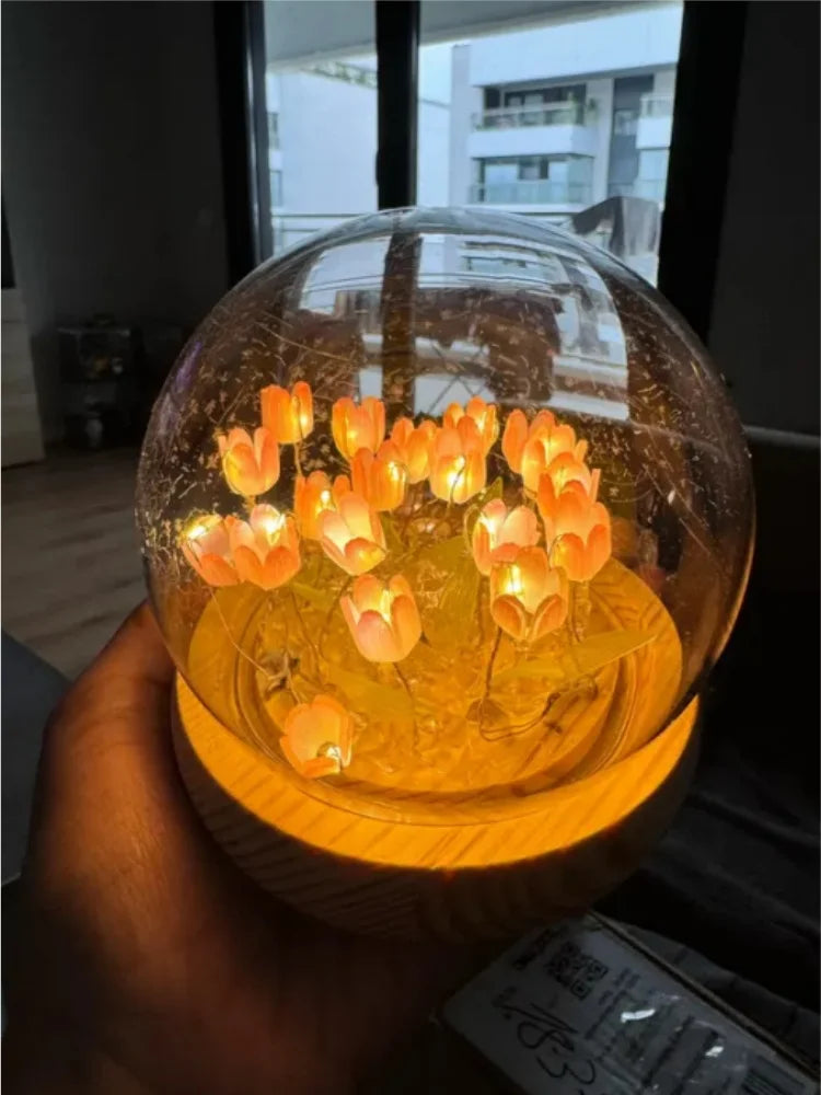 Simulation Tulip DIY Bedside Lights Handmade Material Flower LED Night Light Battery Operated Table Lamp Bedroom Decoration tableandwalllamps