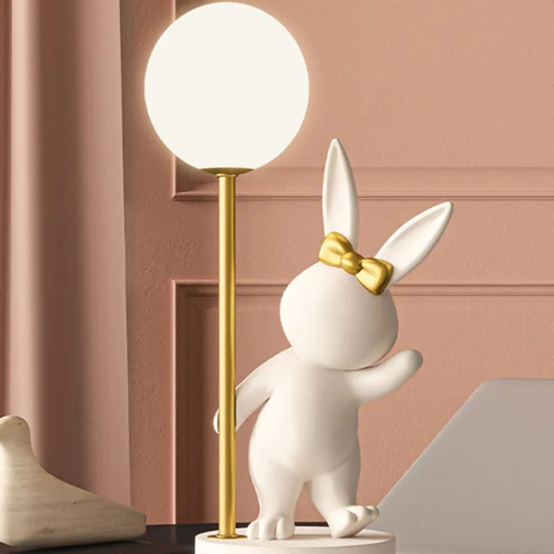 Nordic Pink Rabbit Table Lamp Atmosphere Night Light Luxury Birthday Wedding Gift Nightlights Ins Cute Bunny Bedroom Decoration tableandwalllamps