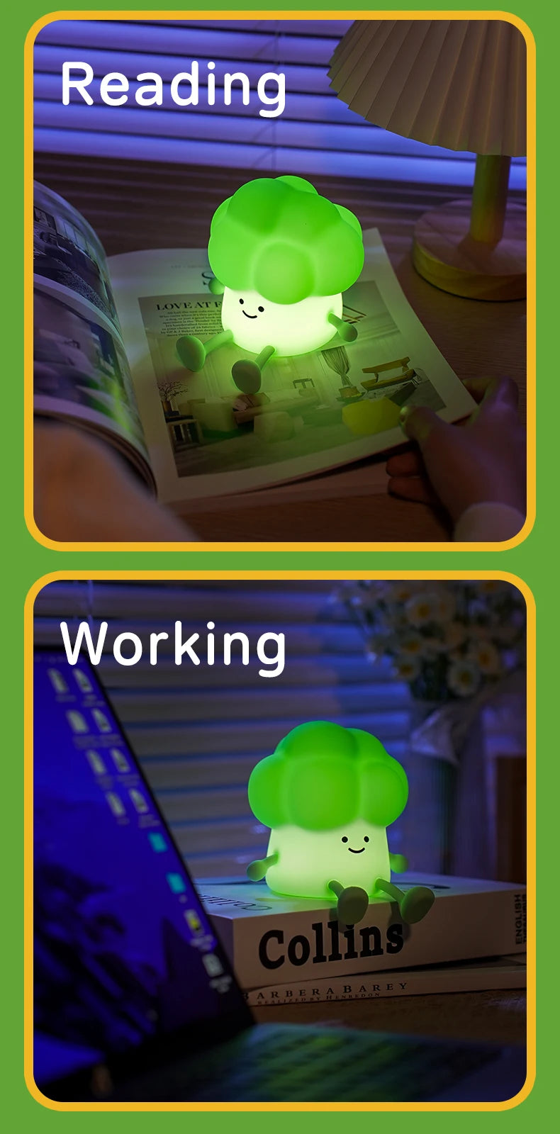 Cute Broccoli Night Light - LED Sleep Lamp for Kids, Soft Glow Nursery Decor Cartoon Baby Bedside Lamp tableandwalllamps