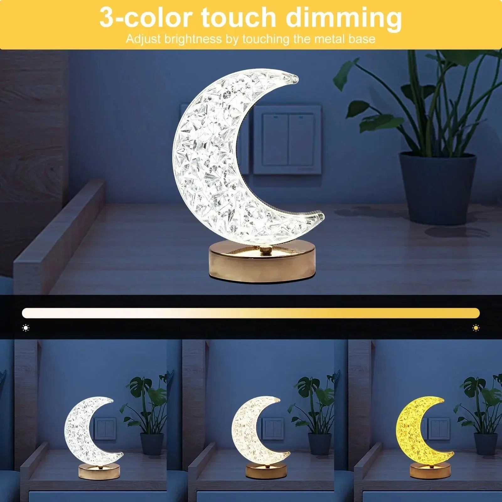 Bedroom Crystal Touch Dimming Night Light Girls Room Home Decor Aesthetics USB Charging Bedside LED Ambient Table 3D Moon Lamp tableandwalllamps