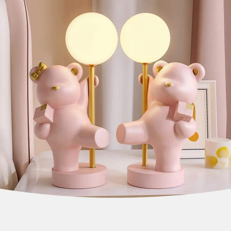 Nordic Pink Rabbit Table Lamp Atmosphere Night Light Luxury Birthday Wedding Gift Nightlights Ins Cute Bunny Bedroom Decoration tableandwalllamps