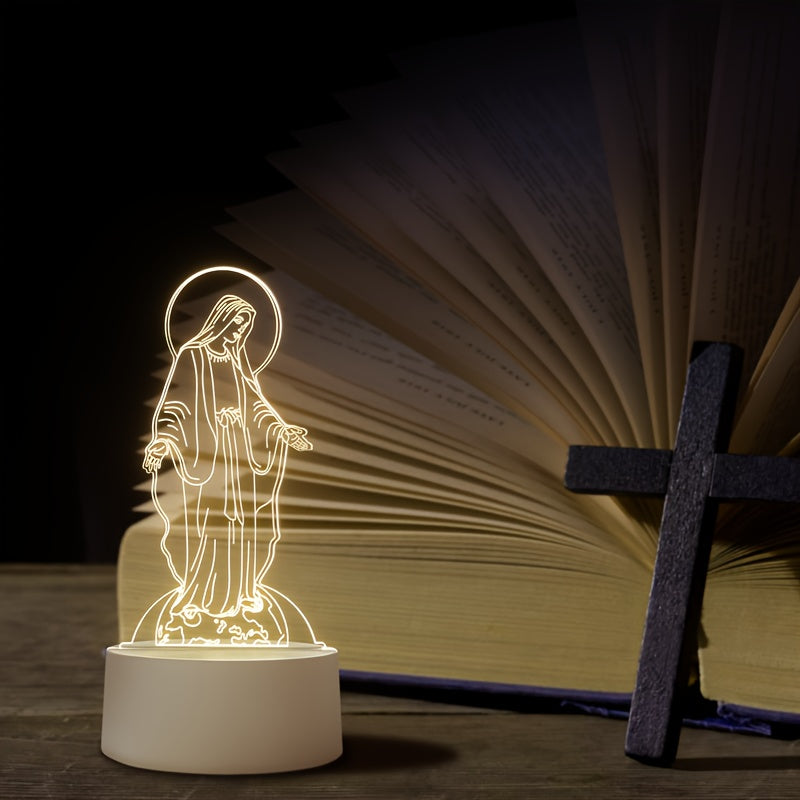 1pc Religious Figure 3D LED Night Light - Acrylic Frame, Warm Yellow Illumination, USB Rechargeable, Switch Control - Artistic Desktop Decor - Perfect Gift for Holidays, Religious Celebrations, Home Decor tableandwalllamps