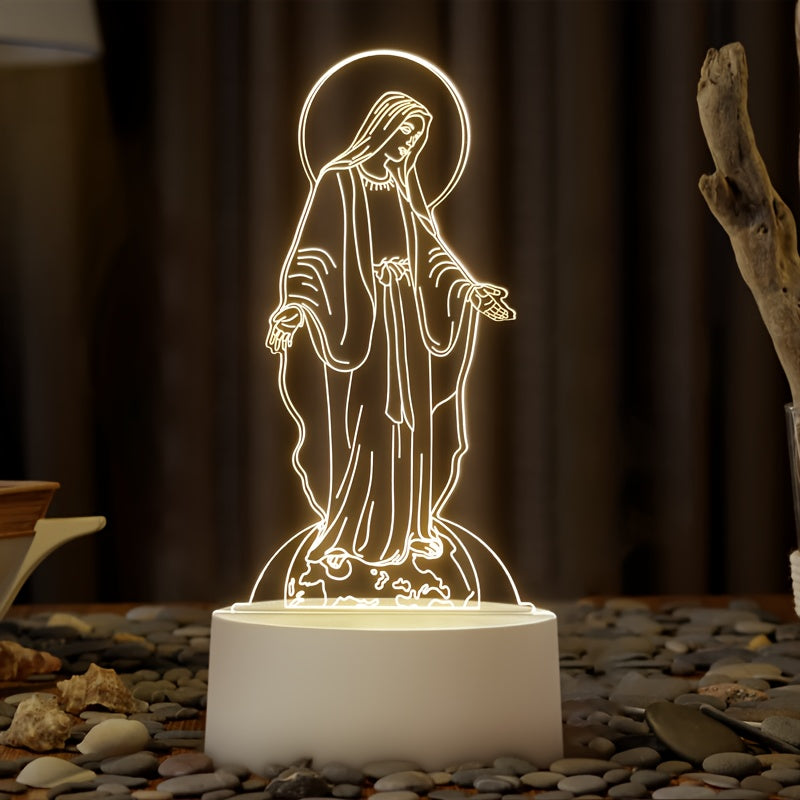 1pc Religious Figure 3D LED Night Light - Acrylic Frame, Warm Yellow Illumination, USB Rechargeable, Switch Control - Artistic Desktop Decor - Perfect Gift for Holidays, Religious Celebrations, Home Decor tableandwalllamps