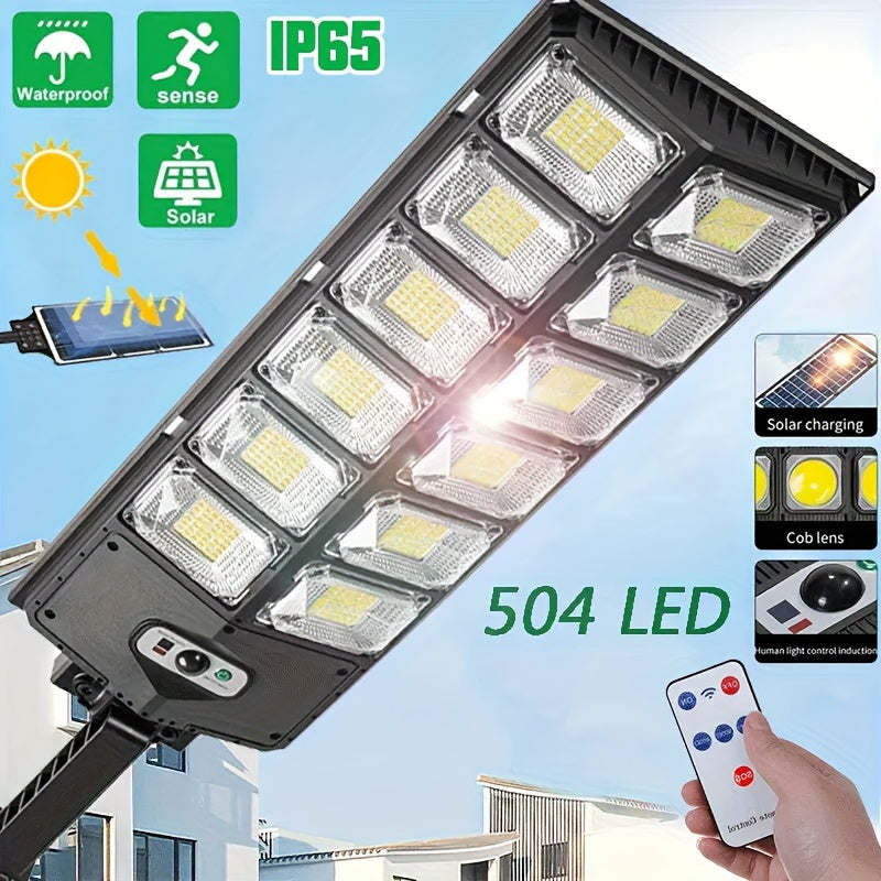 1pc Solar Street Light IP65 Waterproof 6500K 100000LM 200LED/504 LED Solar Parking Street Light (Dusk To Dawn) With Foldable Bracket Solar Flood Light (Wide Angle Motion Sensor And Remote Control) For Commercial Area Lighting tableandwalllamps