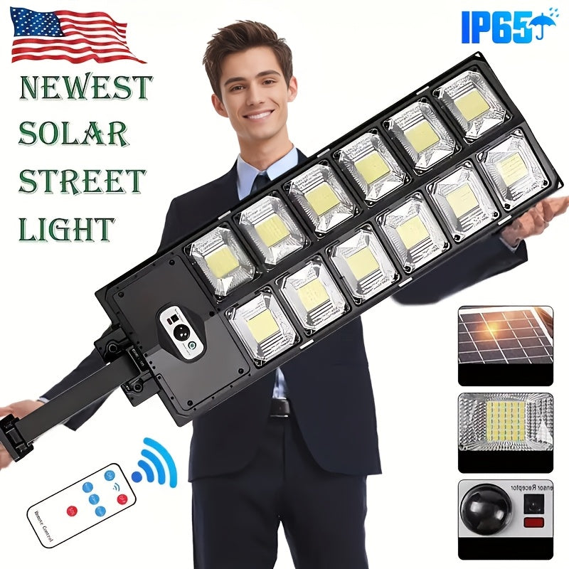 1pc Solar Street Light IP65 Waterproof 6500K 100000LM 200LED/504 LED Solar Parking Street Light (Dusk To Dawn) With Foldable Bracket Solar Flood Light (Wide Angle Motion Sensor And Remote Control) For Commercial Area Lighting tableandwalllamps