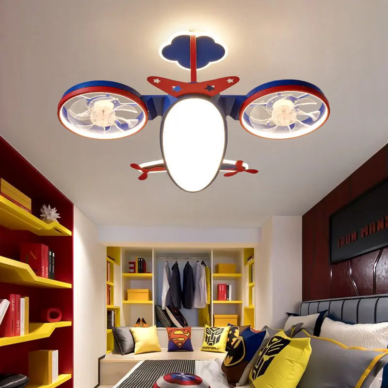 Cartoon Airplane Fan Lights In Children's Room tableandwalllamps