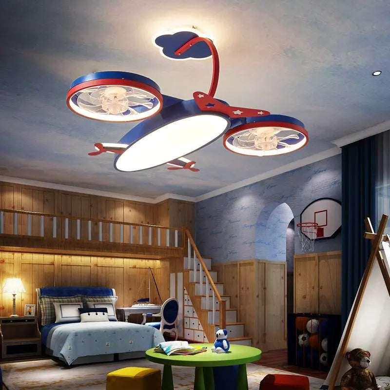 Cartoon Airplane Fan Lights In Children's Room tableandwalllamps