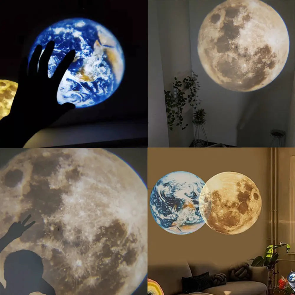 2 In 1 Star Projector Earth And Moon Projection Lamp 360 Rotating Bracket USB Led Night Light For Bedroom Decoration tableandwalllamps