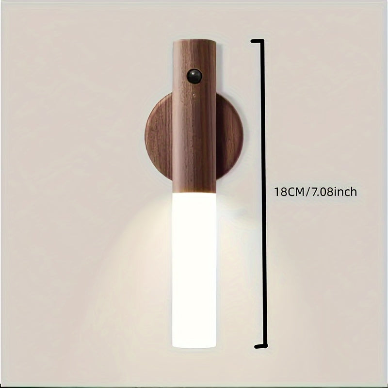 2pcs LED Wooden Sensor Night Light With Motion Sensor Wall Sconce, USB Rechargeable Dimmable 3 Color Temperature, Magnetic Mount For Bedroom Bedside, Closet, Cabinet, Staircase tableandwalllamps