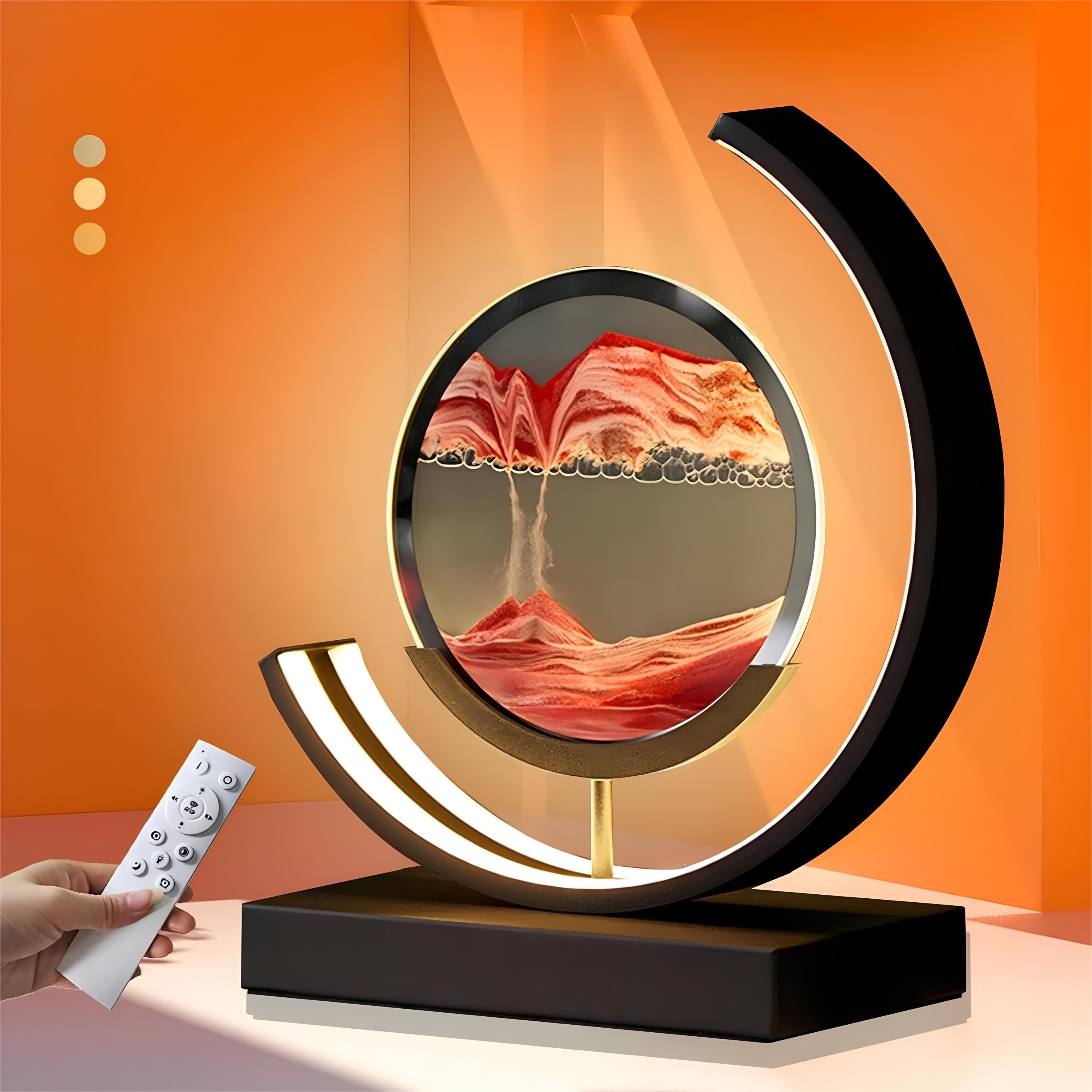 3D Moving Sand Art Lamp - Dimmable Aluminum Alloy Night Light with Remote, 3 Color Temperature Settings, Decorative Round Desk Sand Picture for Relaxation, Home & Office Decor, Suitable for Ages 14+ tableandwalllamps