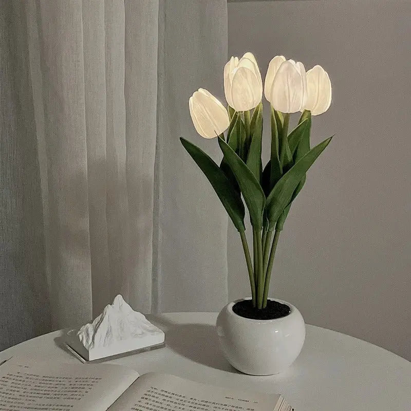 LED Tulip Flower Night Light Artificial Flowerpot Potted Plant Landscape Table Lamp Home Bedroom Living Room Decoration Gift tableandwalllamps